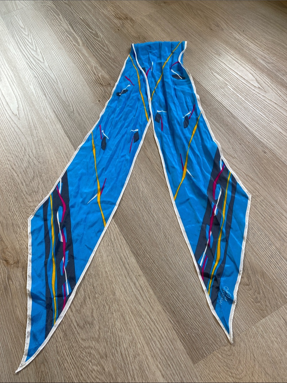 Monique Martin Vintage Skinny Scarf Blue Abstract Geometric 60”